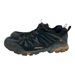 Merrell Vibram Capra Leather Shoes Men Black Shoes Size12 Hiking Low Top Outdoor